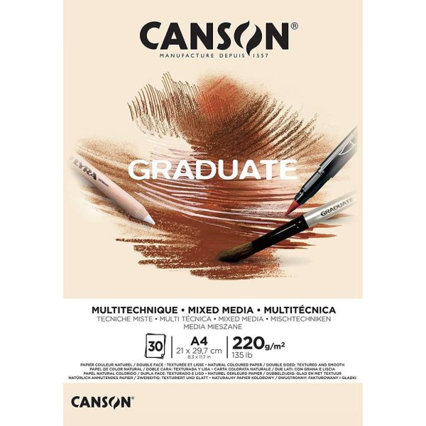 Bloc Canson Graduate - Mixed Media - Naturel - A4 - 220 g - 30 - Photo n°1