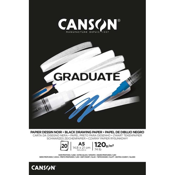 CANSON - Bloc de dessin Graduate - A5 - Noir - Papier pastel - Creavea