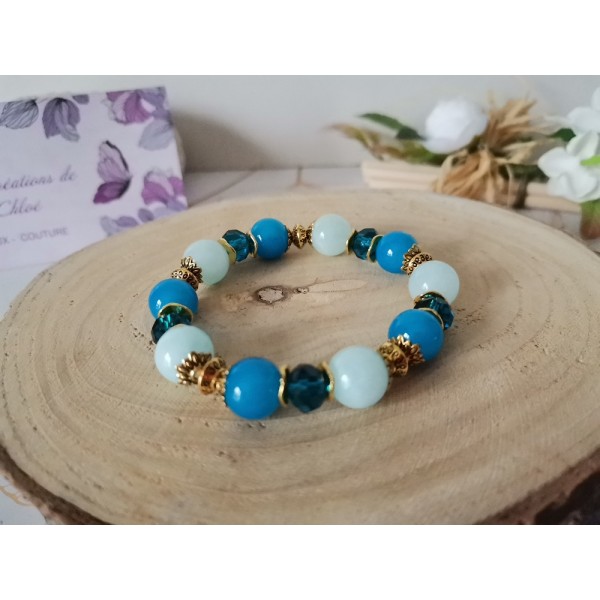 Kit bracelet fil élastique perles jade bleu - Photo n°2