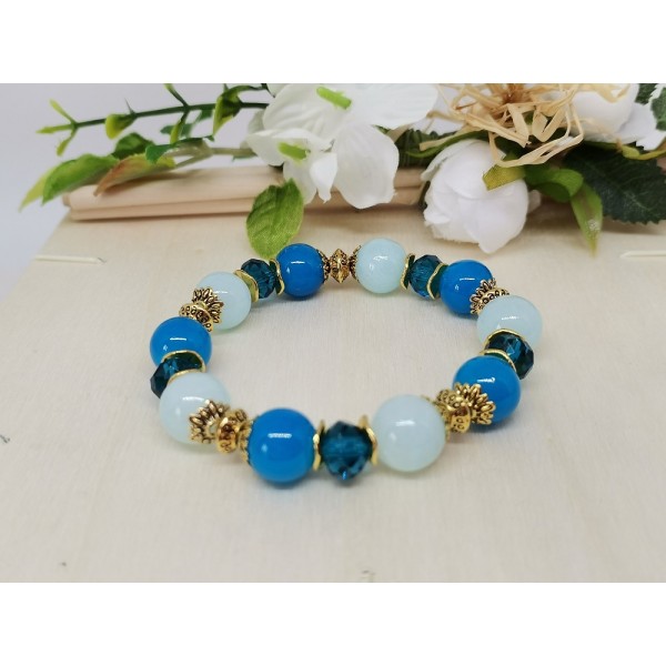 Kit bracelet fil élastique perles jade bleu - Photo n°3