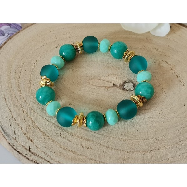 Kit bracelet fil élastique perles jade vert foncé - Photo n°1