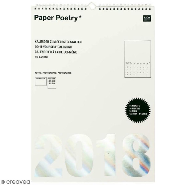 Calendrier 2018 Blanc à décorer Paper Poetry - Format A3 - Photo n°2