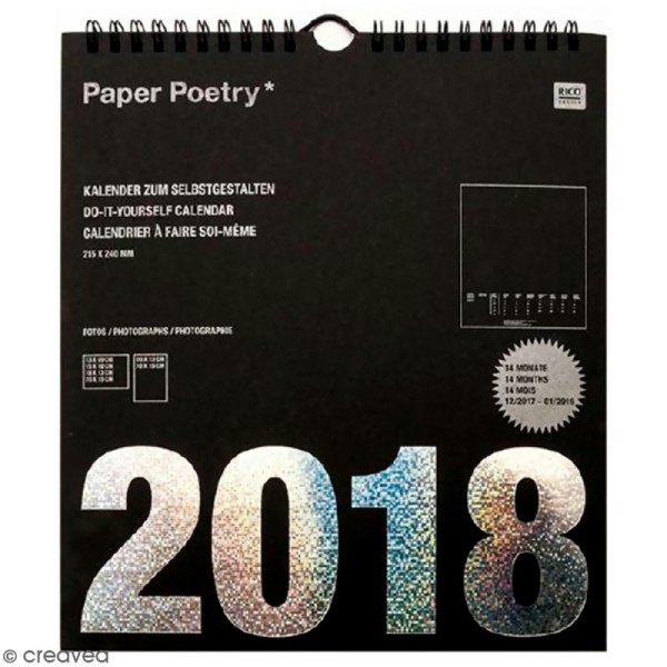 Calendrier 2018 Noir à décorer Paper Poetry - 21,5 x 24 cm - Photo n°1
