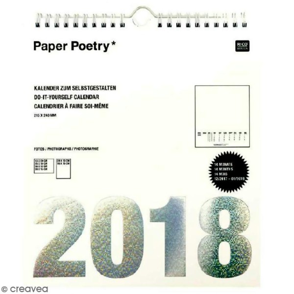 Calendrier 2018 Blanc à décorer Paper Poetry - 21,5 x 24 cm - Photo n°1