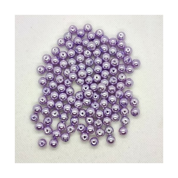 120 Perles en verre nacré lilas clair - 7mm - Photo n°1