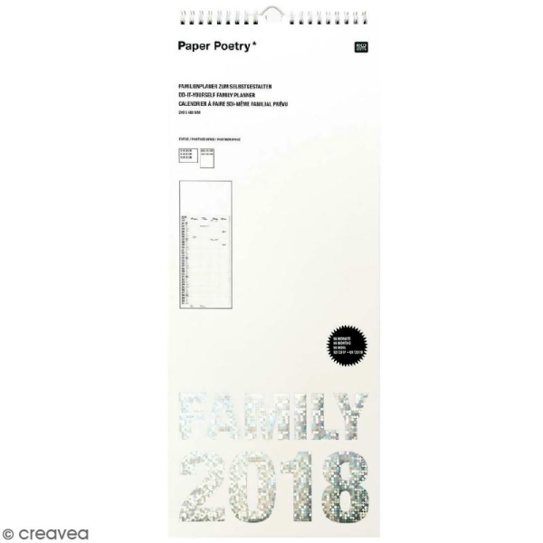 Calendrier Familial 2018 Blanc à décorer Paper Poetry - 20 x 48 cm - Photo n°1