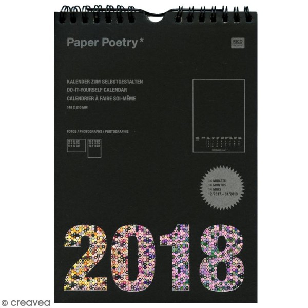 Calendrier 2018 Noir à décorer Paper Poetry - Format A5 - Photo n°1