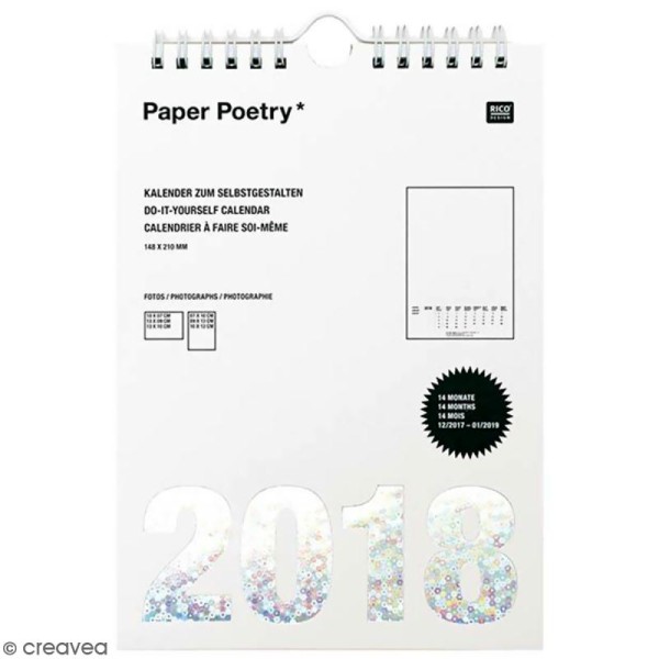 Calendrier 2018 Blanc à décorer Paper Poetry - Format A5 - Photo n°1