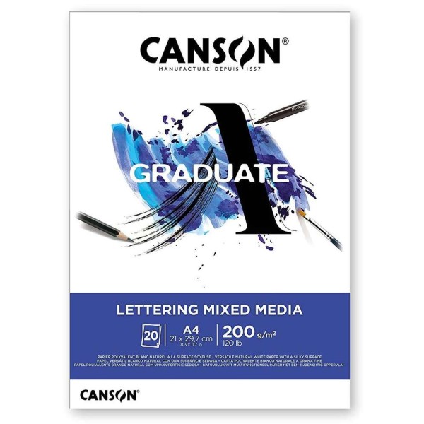 Bloc Canson Graduate - Lettering Mixed Media - A4 - 200 g - 20 feuilles - Photo n°1