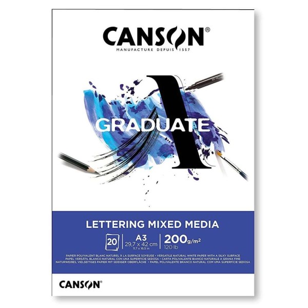Bloc Canson Graduate - Lettering Mixed Media - A3 - 200 g - 20 feuilles - Photo n°1