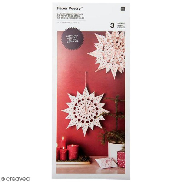 Kit étoile sacs en papier - Paper poetry - Blanc à pois rouges - Photo n°1