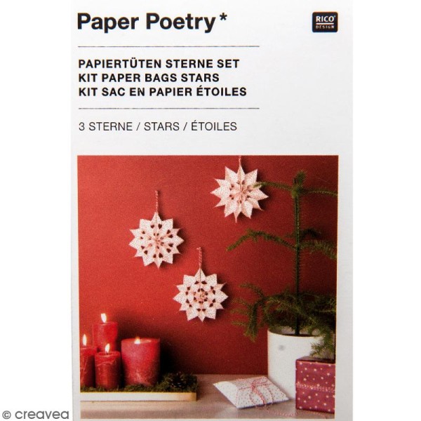 Kit étoile sacs en papier petit modèle - Paper poetry - Blanc à pois rouges - Photo n°1