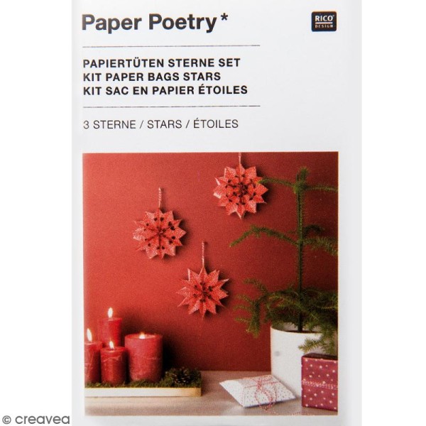 Kit étoile sacs en papier petit modèle - Paper poetry - Rouge à pois blancs - Photo n°1