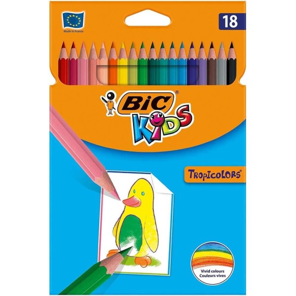 Crayons de couleur Tropicolors - Etui carton de 18 - Bic Kids - Photo n°1