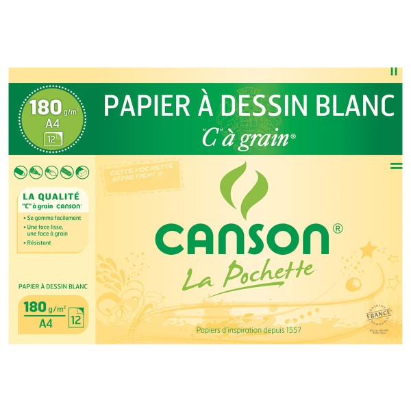 Papier dessin Canson - C à grain - A4 - 180 g - 12 feuilles - Photo n°1