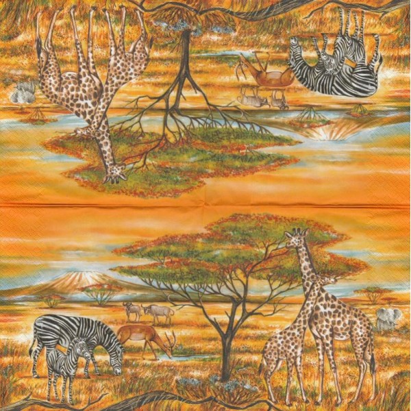 4 Serviettes en papier Savane girafe Zèbre Format Lunch - Photo n°2