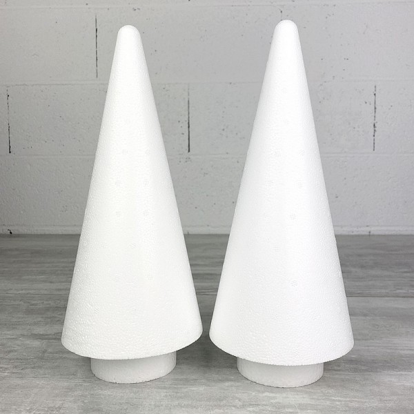 Lot de 2 Cônes en polystyrène à pied, h. 30 cm avec supports, base 7,5 cm, sapins à décorer - Photo n°1