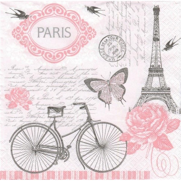 4 Serviettes en papier Vélo parisien Lunch - Photo n°1