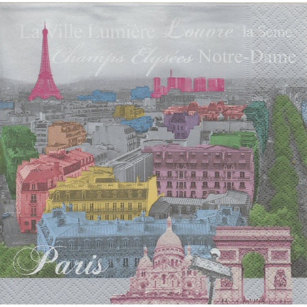 4 Serviettes en papier Paris Couleur Format Lunch Decoupage Decopatch  414-PACO Nuova R2S - Photo n°1