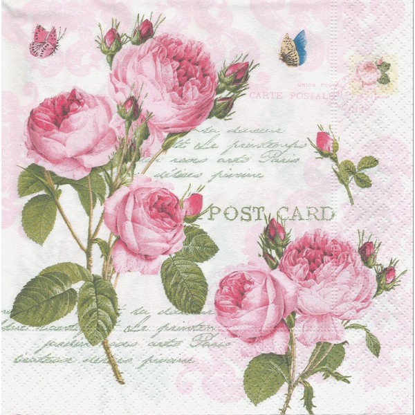 4 Serviettes en papier Roses Romantiques Format Lunch Decoupage Decopatch  414-RMR Nuova R2S - Photo n°1
