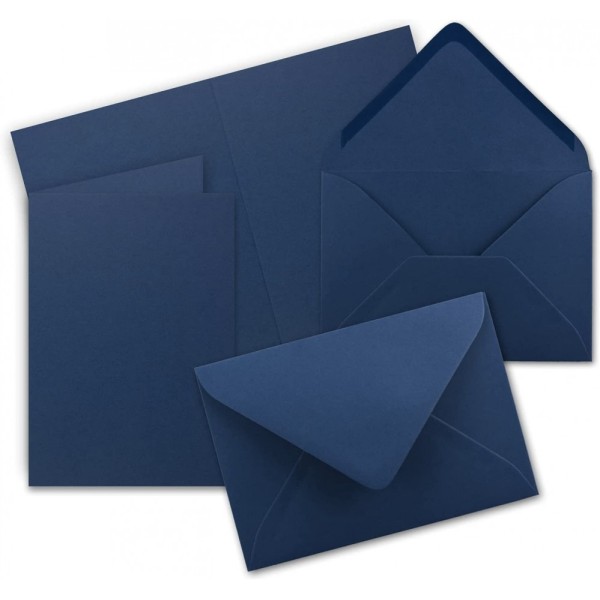 Lot de 25 Cartes Doubles Bleu foncé avec enveloppes, format A6, 105 x 149 mm - Photo n°1