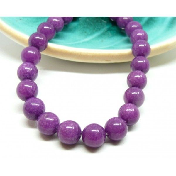 Lot de 20 Perles Rondes 10mm Jade Mashan coloris Violet Orchidée - Photo n°1
