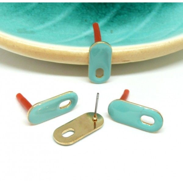 HN00320A PAX 10 Boucles d'oreille puce style émaillé Rectangle 20mm avec trou couleur Bleu Turquoise - Photo n°1