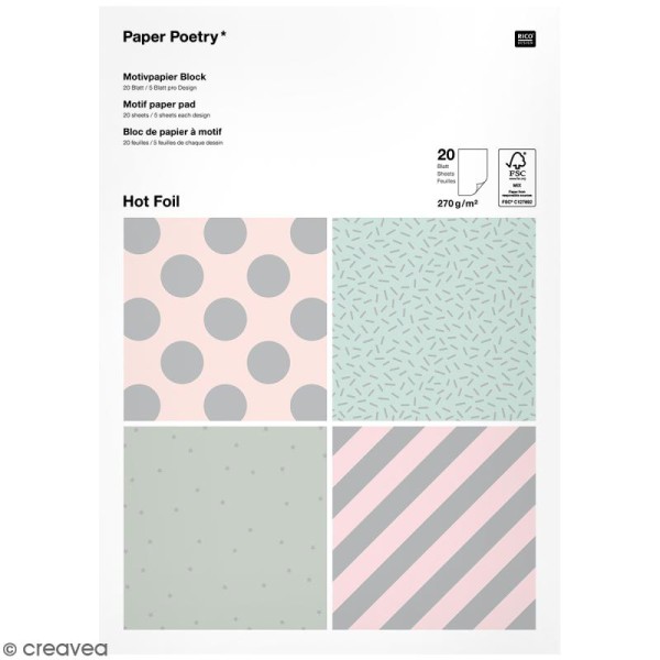 Bloc papier - Pois et rayures argentés - 21 x 29,5 cm - 20 feuilles - Photo n°1