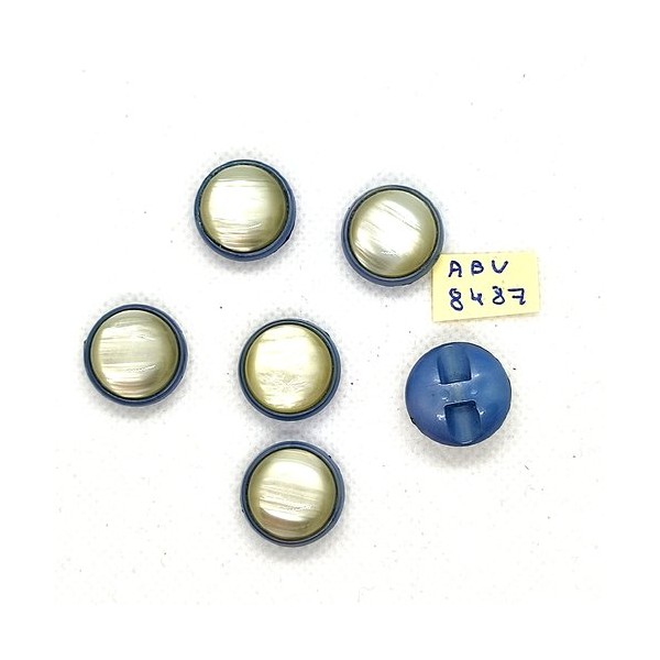 6 Boutons en résine jaune / gris bleu - 17mm - ABV8487 - Photo n°1