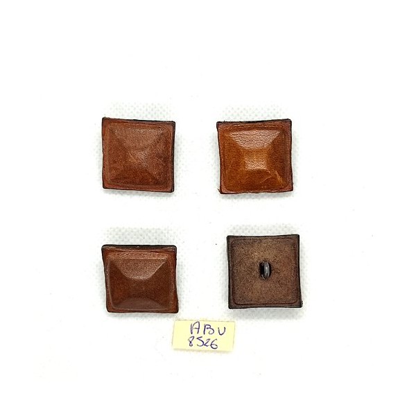 4 Boutons en cuir marron - 24x24mm - ABV8526 - Photo n°1