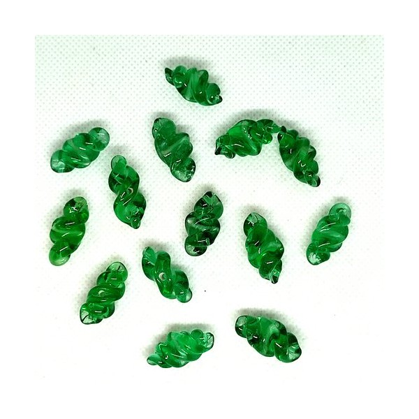 14 Perles en verre vert - 10x22mm - Photo n°1