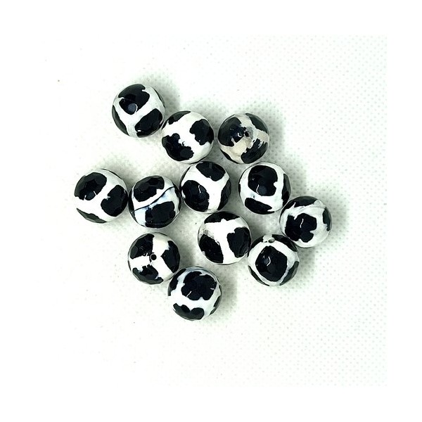 12 Perles en verre peint blanc et noir - 14mm - Photo n°1