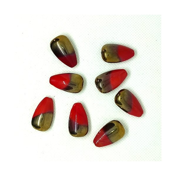 8 Perles en verre - rouge et doré - 15x20mm - Photo n°1