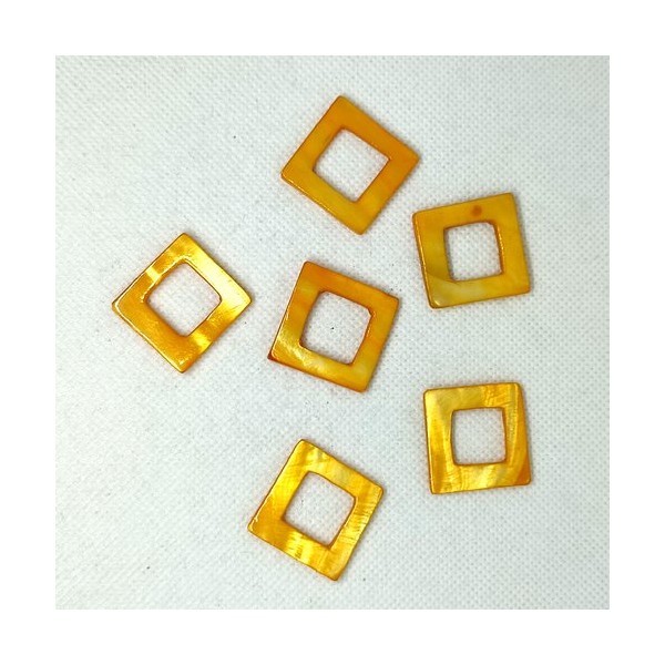 6 Perles en nacre jaune / orangé - 25x25mm - Photo n°1
