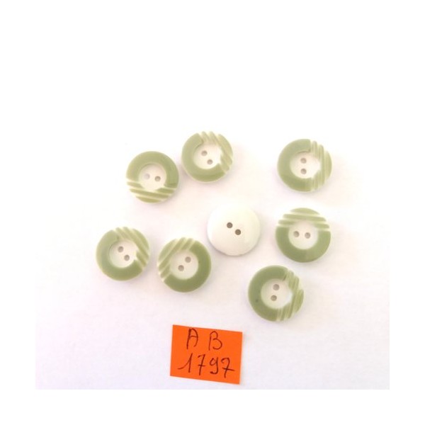 8 Boutons en résine vert clair et blanc 14mm - AB1797 - Photo n°1