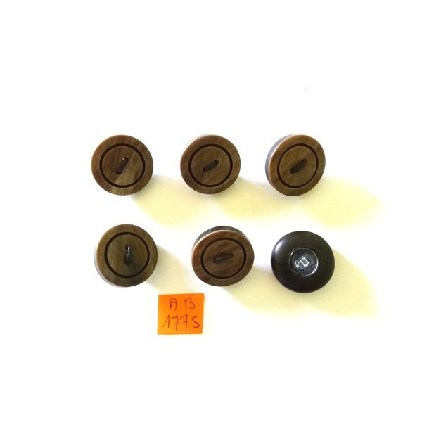 6 Boutons en résine marron - 23mm - AB1775 - Photo n°1