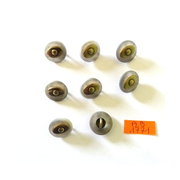 8 Boutons en résine gris métal doré - 15mm - AB1771 - Photo n°1