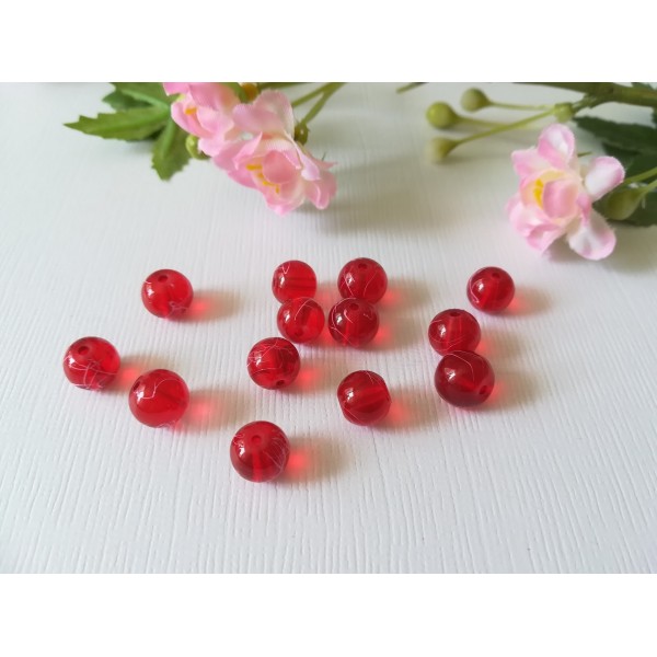 Perles en verre 8 mm rouge tréfilé rose x 20 - Photo n°1
