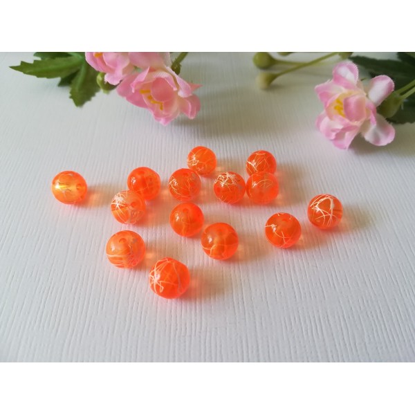 Perles en verre 8 mm orange tréfilé blanc x 50 - Photo n°1