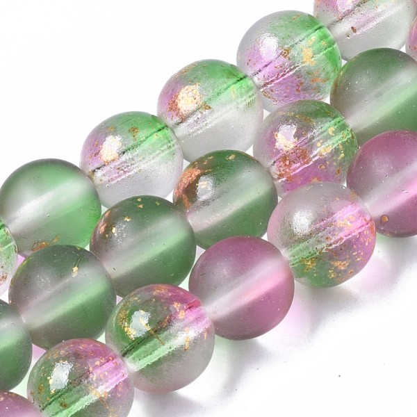 Perles en verre dépoli feuille d'or 8 mm violet vert x 20 - Photo n°1