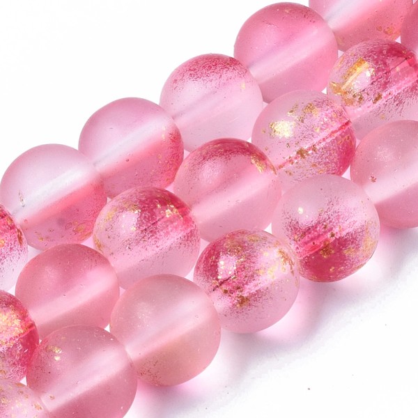 Perles en verre dépoli feuille d'or 8 mm rouge x 20 - Photo n°1