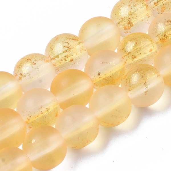 Perles en verre dépoli feuille d'or 8 mm jaune x 20 - Photo n°1