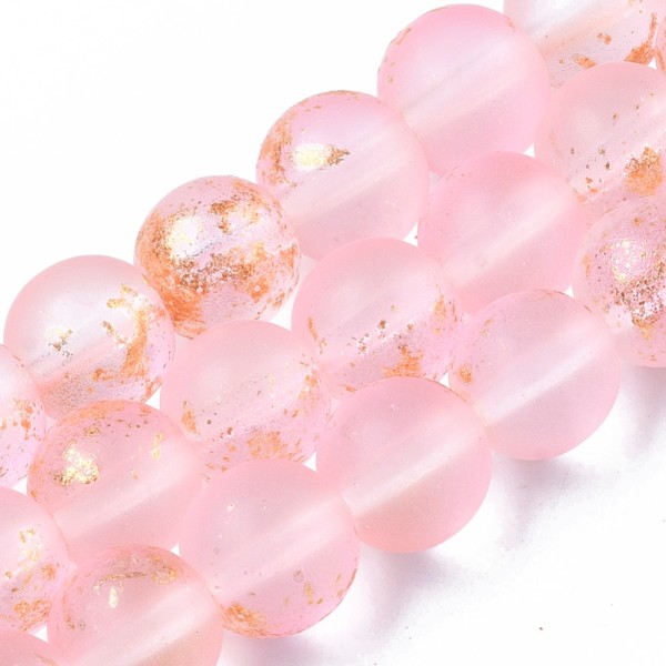 Perles en verre dépoli feuille d'or 8 mm saumon  x 20 - Photo n°1