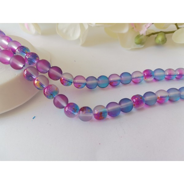 Perles en verre dépoli feuille d'or 8 mm violet bleu x 20 - Photo n°2