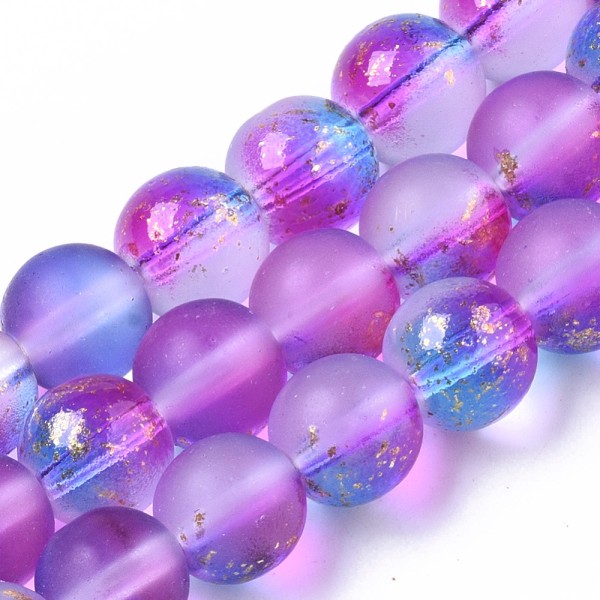 Perles en verre dépoli feuille d'or 8 mm violet bleu x 20 - Photo n°1
