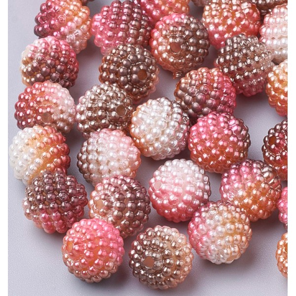 LOT 20 PERLES ACRYLIQUES : boules micro-perles marron/rose/ecrue 10mm - Photo n°1
