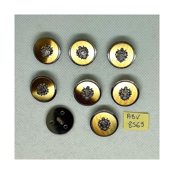8 Boutons en métal doré et argenté - 20mm - ABV8569 - Photo n°1