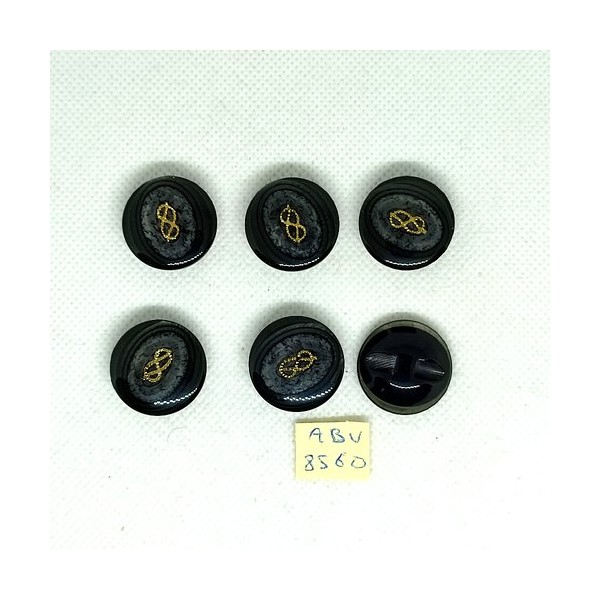 6 Boutons en résine gris et doré - 22mm - ABV8560 - Photo n°1