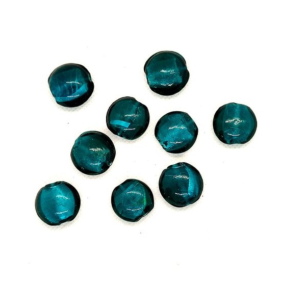 9 Perles en verre bleu / vert - 20mm - Photo n°1