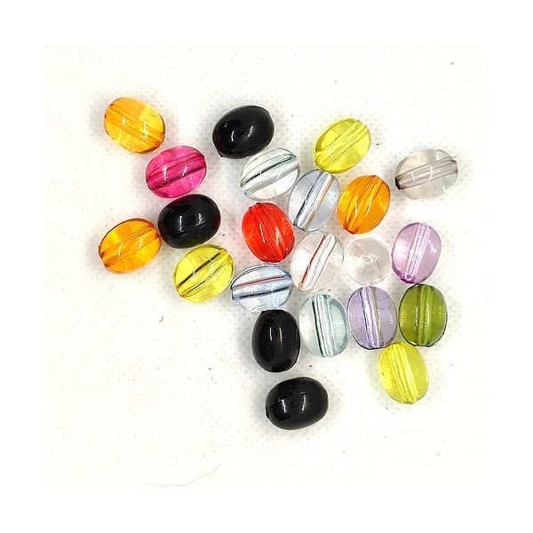 Lot de 22 perles olive en résine multicolore - 10x13mm - Photo n°1
